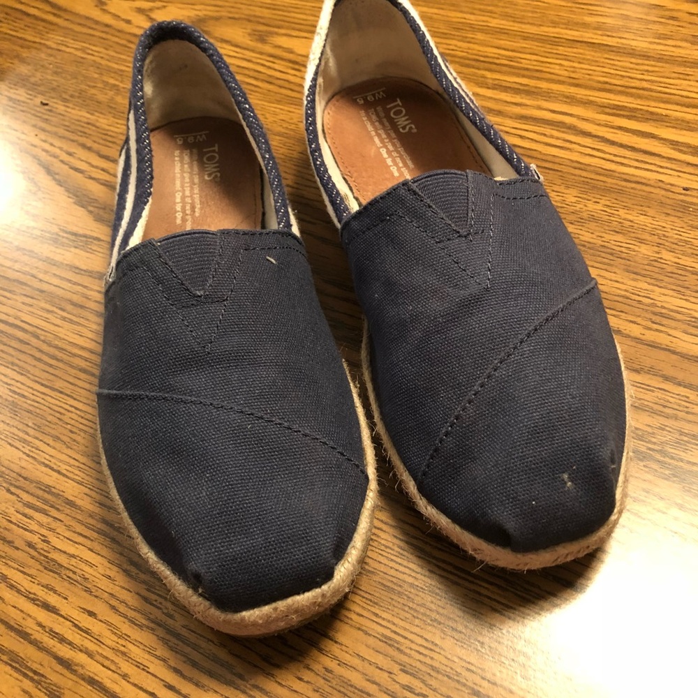 Navy Blue Toms with Tan Canvas